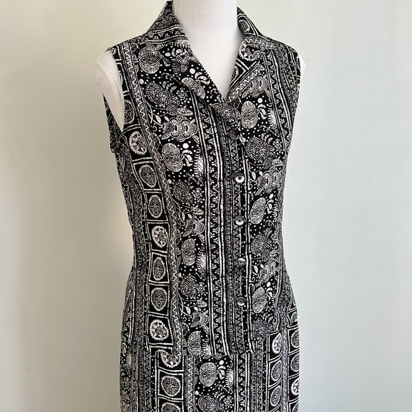 SUZY Shier Two Piece Sleeveless Blouse Long Wrap Skirt Black White - Picture 4 of 14